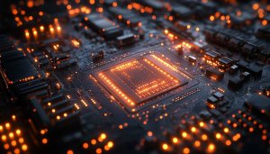Circuit Board Wallpaper: Orange Glow, Technology, Computer, Laptop, 4k