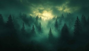 Foggy Forest Wallpaper: Dark Aesthetic Tree Desktop Background 4k
