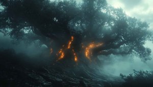 Mystic Tree Wallpaper: Fantasy Landscape, 4K Wallpaper, Forest Wallpaper