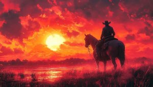 Cowboy Wallpaper, Sunset Landscape, Horse Rider Desktop Background 4K