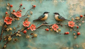 Birds and Flowers Wallpaper, Floral Aesthetic, Desktop Backgrounds, 4K