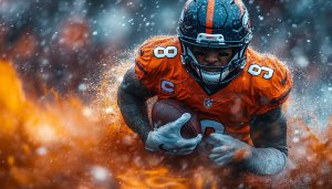 NFL Football Wallpaper: Orange Uniform, Action Shot, 4k Sports Wallpaper