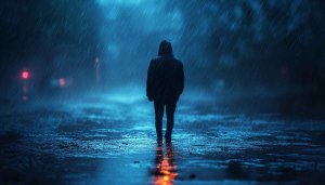 Rain Wallpaper: Lonely Man Walking in Rain 4K Wallpaper