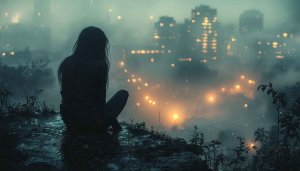 Alone Girl City Lights Wallpaper, Night Wallpaper, Aesthetic Wallpaper