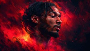 Bradley Beal Wallpaper: Washington Wizards Star Portrait in Fiery Red