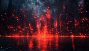Cyberpunk City Wallpaper, Red Futuristic Cityscape, Neon Lights Background