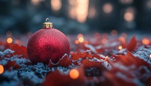 Red Christmas Ball Ornament Wallpaper, Holiday Wallpaper, Winter 4K