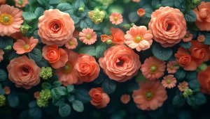 Peach Roses Wallpaper, Aesthetic Flower Background, Floral Desktop, 4k
