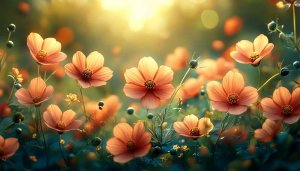 Peach Flowers Wallpaper: Aesthetic Floral Desktop Background, 4K Resolution