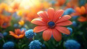 Floral Wallpaper: Orange and Blue Flower Images for Desktop Background