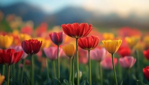 Tulip Wallpaper: Red, Yellow & Pink Flower Field Scenery