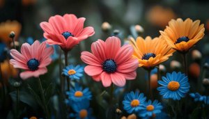 Floral Wallpaper: Pink, Yellow, Blue Daisy Flowers for Desktop
