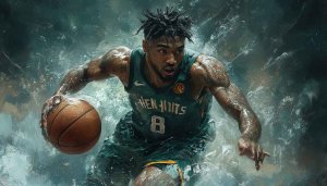 Basketball Wallpaper: Energetic Player with Ball | High-Quality Sports Image