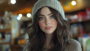 Woman with Beanie Wallpaper, Portrait Wallpaper, Winter Aesthetic Wallpaper
