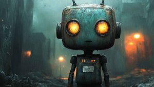 Robot Wallpaper: Rusty Robot in Rain, 4k Wallpaper
