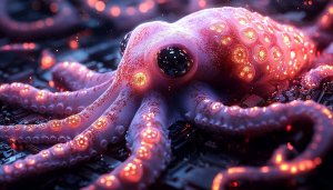 Octopus Wallpaper: Glowing Sci-Fi Creature Wallpaper, 4k HD Background