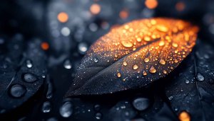 Autumn Leaf Wallpaper: Dark Foliage with Water Droplets HD