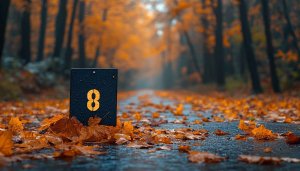 Autumn Leaves Wallpaper: Number Eight on Forest Path 4k