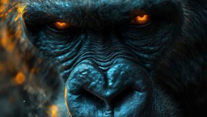 Intense Gorilla Wallpaper: Glowing Eyes, Primate Portrait, Animal Wallpaper