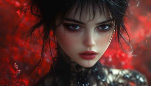 Gothic Girl Wallpaper: Dark Beauty, Red Theme, Aesthetic Portrait
