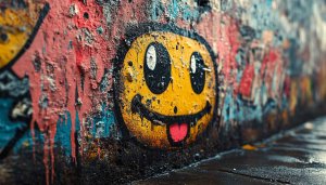 Graffiti Wallpaper: Colorful Smiley Face Wall Art for Desktop