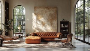 Interior Wallpaper: Luxurious Living Room with World Map Art