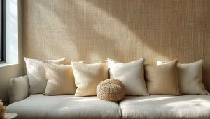 Neutral Interior Wallpaper: Couch with Pillows for Desktop & Mobile
