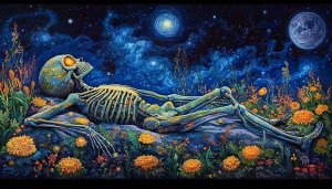 Skeleton Starry Night Wallpaper, Aesthetic Death Art For Desktop