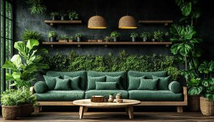 Aesthetic Green Interior Wallpaper: Cozy Living Space