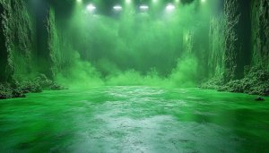 Green Cave Wallpaper, Toxic River, HD Desktop Background, Landscape Art