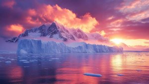 Antarctic Landscape Wallpaper: Iceberg, Mountains, Sunset - 4K Wallpaper