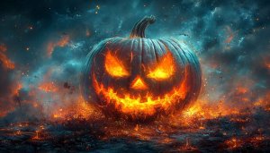Fiery Halloween Pumpkin Wallpaper for Desktop and Mobile 4K
