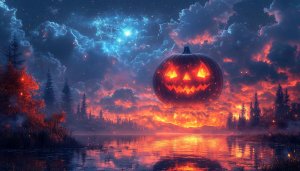 Halloween Pumpkin Wallpaper 4k, Spooky Night Wallpaper for Desktop