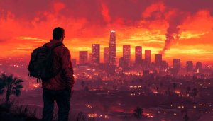 Los Angeles Cityscape Man Silhouette 4k Wallpaper for Desktop