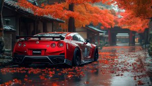 Red GTR Wallpaper, Nissan Car Wallpaper, Autumn Scenery Wallpaper
