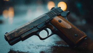 Gun Wallpaper: Pistol in Rain, 4K, HD, Desktop, Laptop