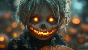 Halloween Wallpaper: Spooky Glowing Pumpkin Face Character 4k HD