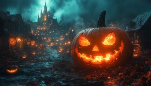 Spooky Halloween Wallpaper: Jack O' Lantern, Castle Town