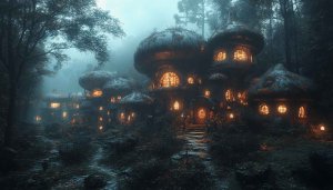 Mushroom House Wallpaper, Fantasy Village Wallpaper, Magical Forest Wallpaper