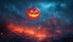 Halloween Wallpaper: Spooky Pumpkin Town at Night - 4K Wallpaper