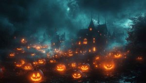 Halloween Wallpaper: Spooky Castle & Pumpkin Patch HD Background