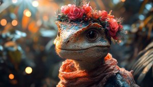 Lizard Wallpaper: Flower Crown Reptile Portrait, Desktop & Phone Backgrounds