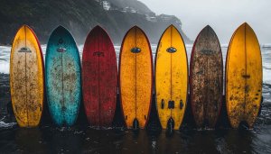 Surfboard Wallpaper: Colorful Boards on Beach, Ocean Theme, Sports Wallpaper