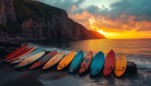 Surfboard Beach Wallpaper: Sunset Sea Views for Desktop Backgrounds
