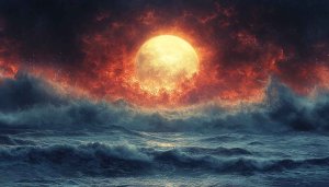 Ocean Moon Wallpaper: Celestial Seas, Night Sky, Fantasy Art