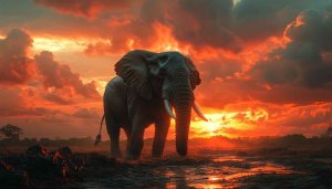 Elephant Wallpaper: Sunset, Wildlife, Nature, 4K Wallpaper, Desktop Wallpaper