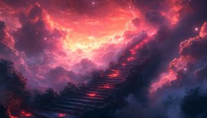 Fiery Stairway to Heaven Wallpaper: Fantasy Sky Cloudscape Art