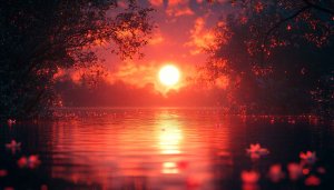 Red Sunset Wallpaper: Nature, Lake, Tree, Aesthetic, 4k Wallpaper