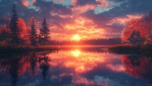 Lake Sunset Wallpaper: Nature Scenery 4k Background for Desktop