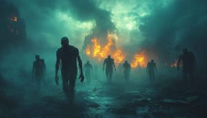 Zombie Apocalypse Wallpaper: Undead Horde, Burning City, 4K Wallpaper